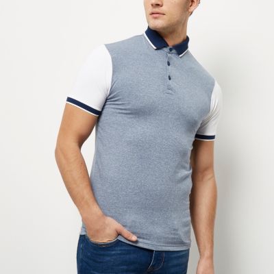 Blue and white muscle fit polo shirt
